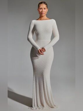 oh polly white beaded dress Calliope Embellished Long Sleeve Tulle Skirt Mini Dress in Ivory